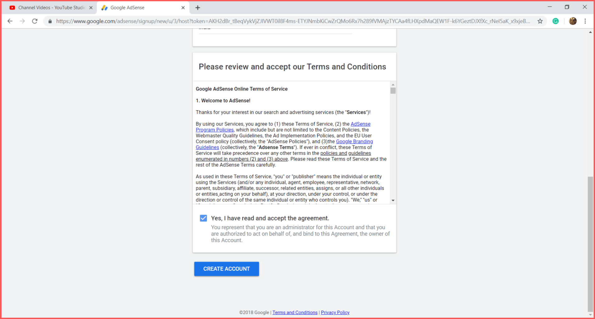create adsense account