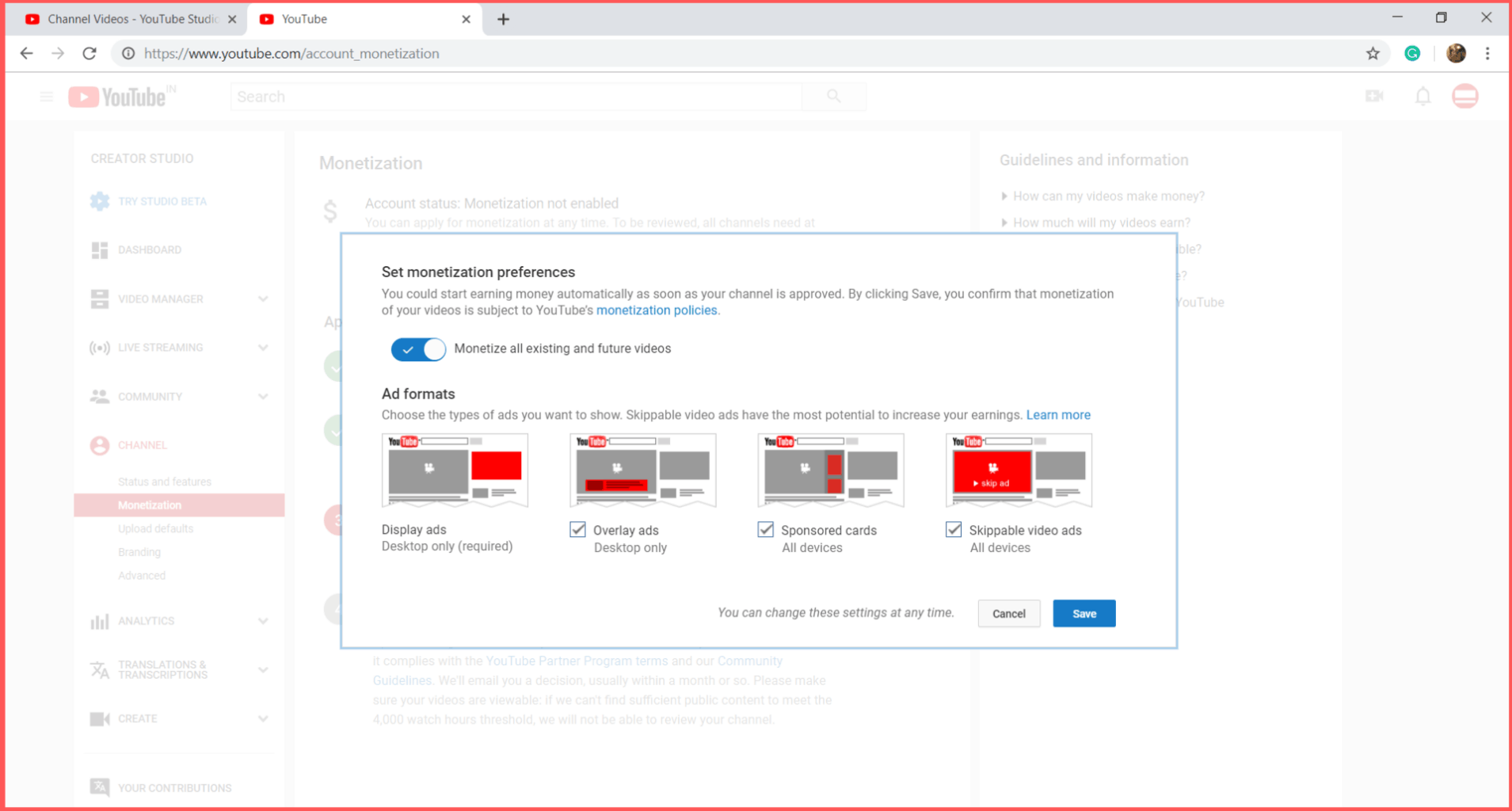 types of ads to display