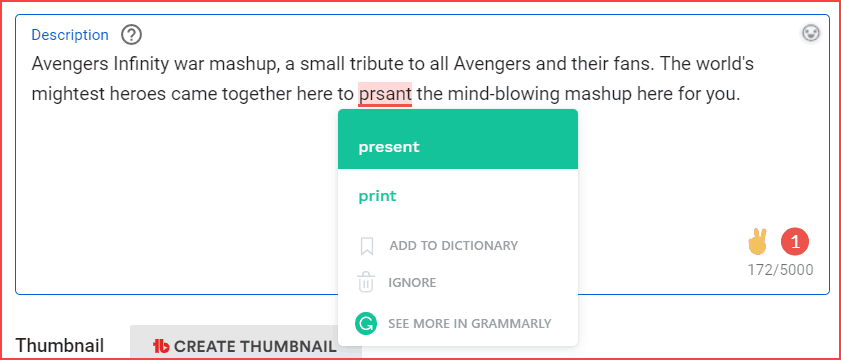 Grammarly used description content on video
