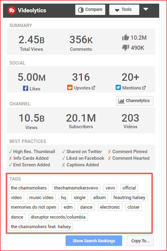 TubeBuddy Competitor Tags Finder