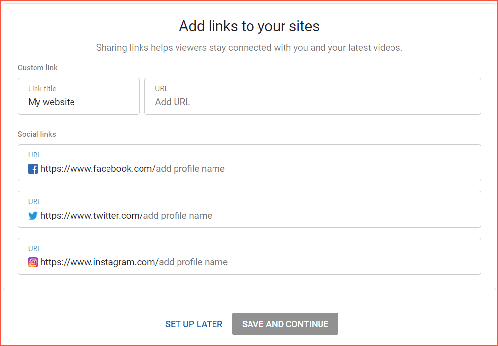 Add Links to your sites for channel set up
