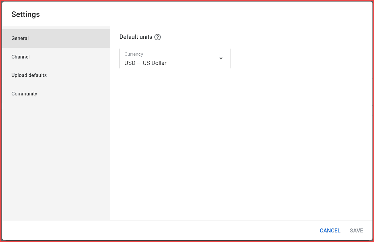 General Settings Default units - Set up YouTube channel