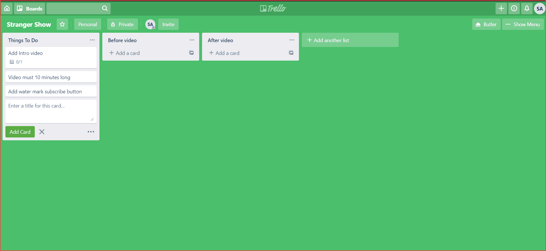 Trello Project board