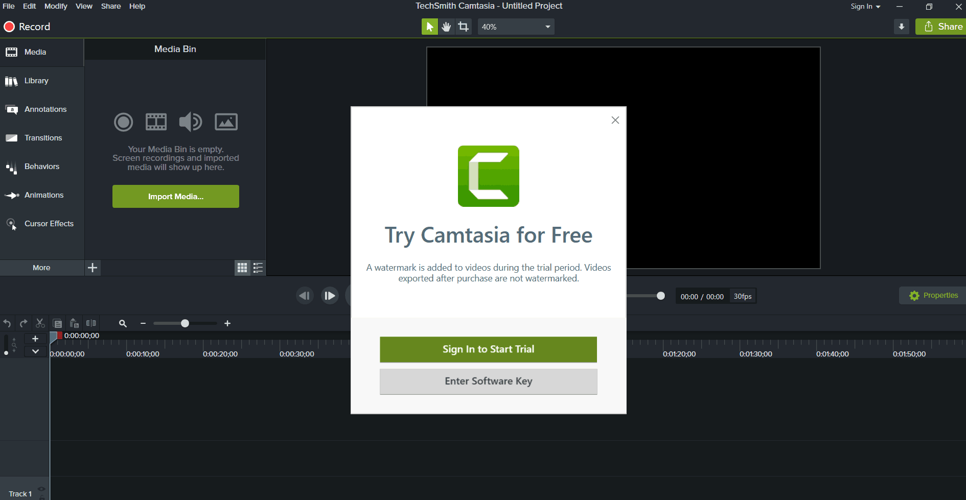Sign in to Camtasia for free