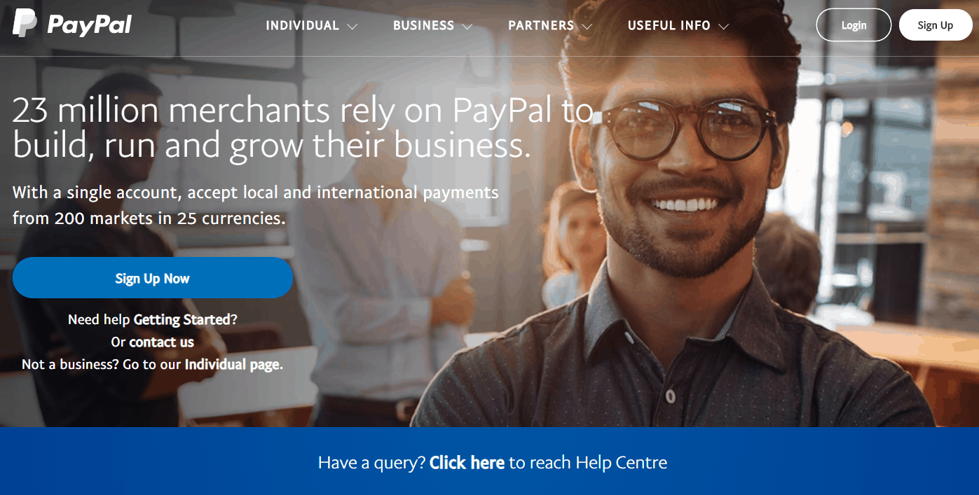 PayPal signup Page for new users