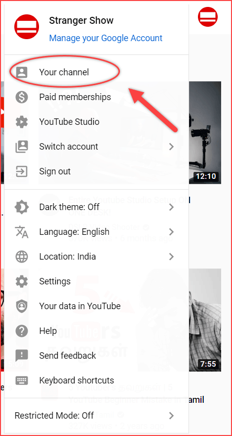 Choose Your Channel in the YouTube account