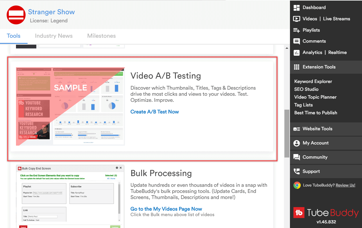 Video A/B tests by TubeBuddy