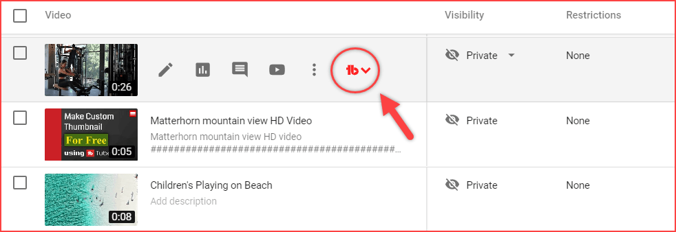 TubeBuddy Icon in videos tab