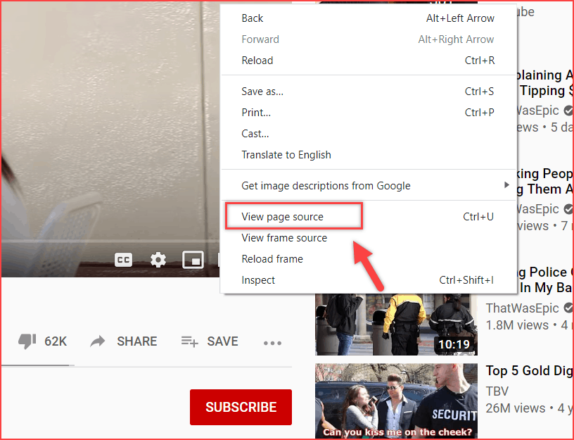 View Page Source YouTube tags