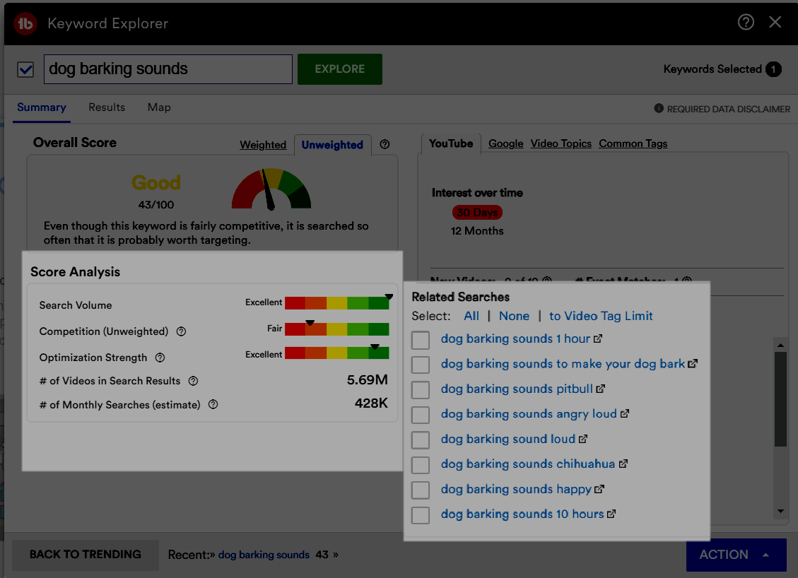 TubeBuddy Keyword Explorer