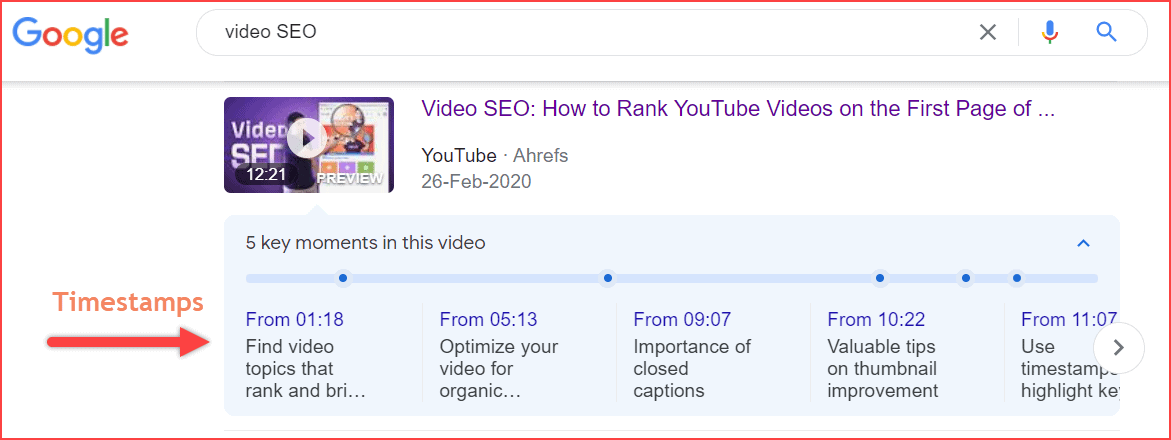 Video Timestamps for ranking in Google