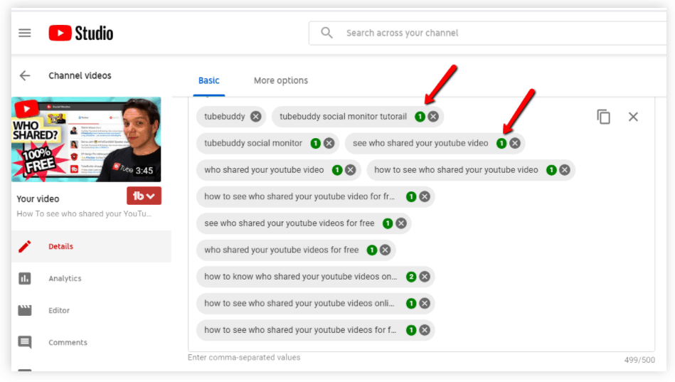 TubeBuddy tags ranking