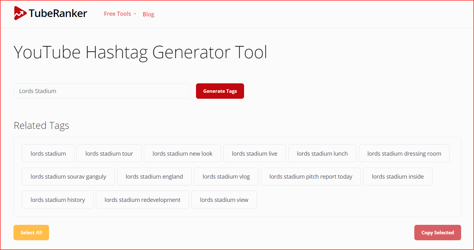 TubeRanker Hashtag generator tool