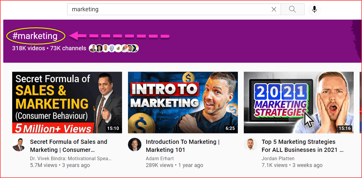 Hashtags on YouTube search
