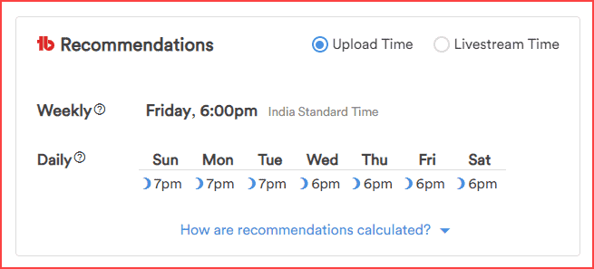 Time to publish video recommendation by TubeBuddy
