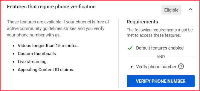 Verify phone number on YouTube channel