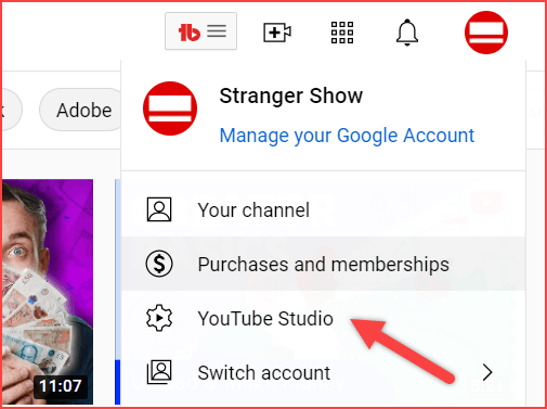 YouTube studio dashboard