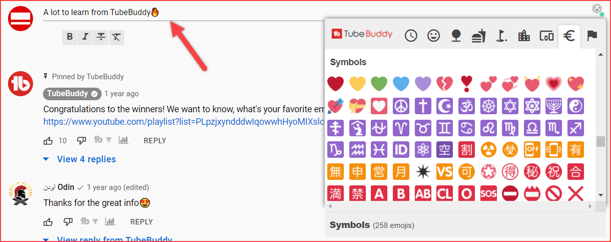 Add emojis in YouTube comments