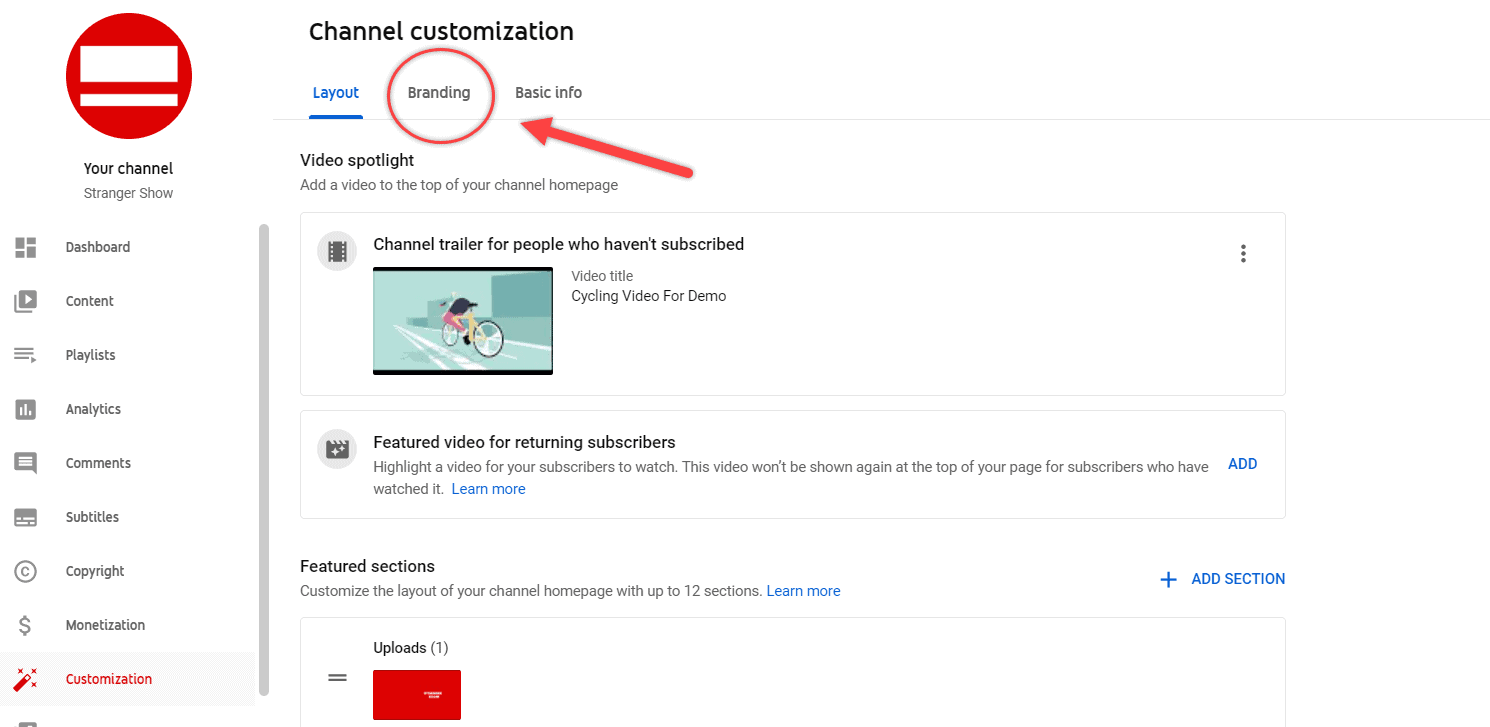 Channel customization page