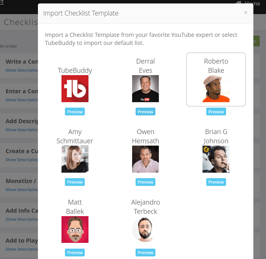 Import checklist templates by TubeBuddy