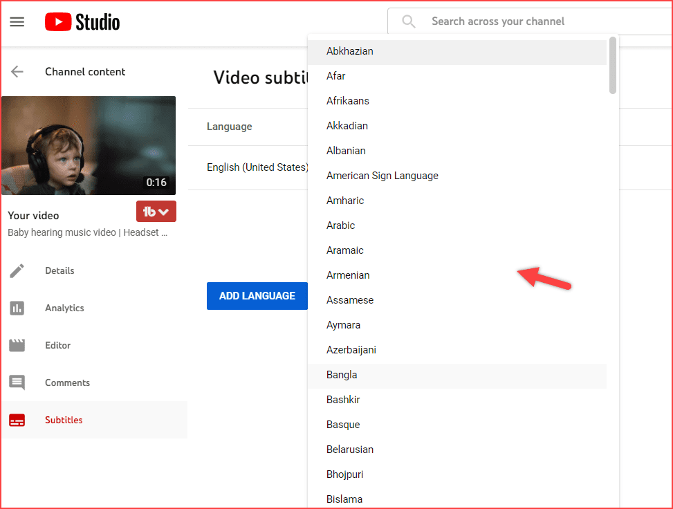 List of languages to translate YouTube Videos