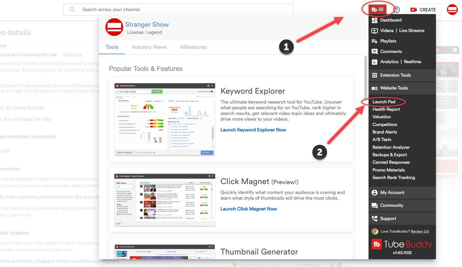 TubeBuddy Launch pad