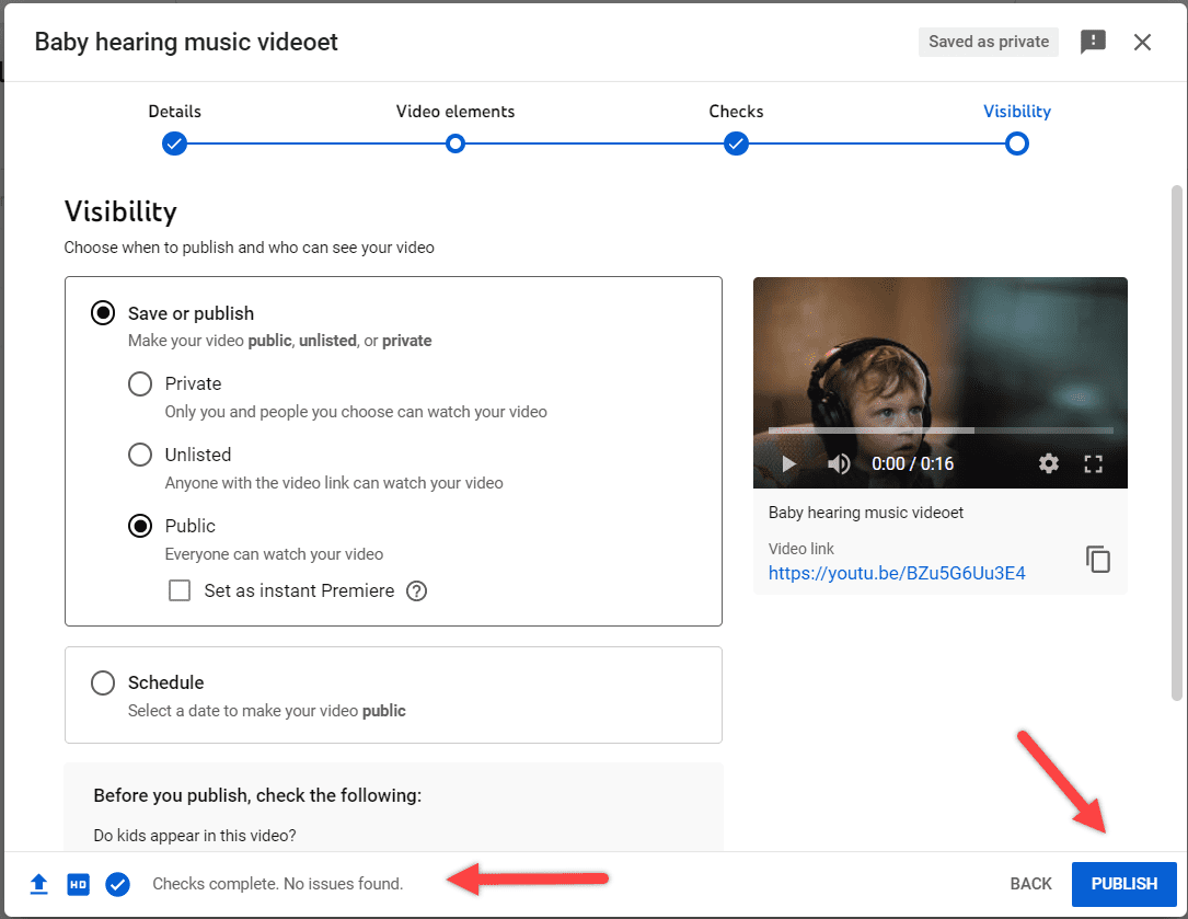 Uploaded Video on YouTube from desktop