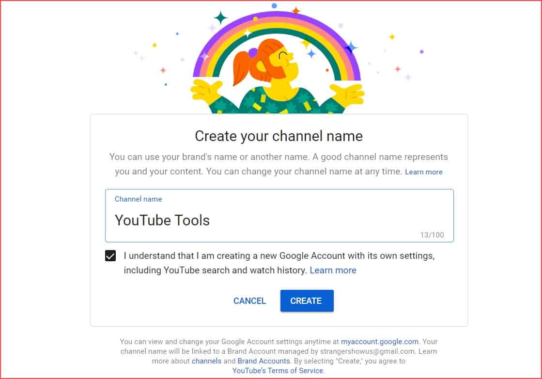 Create your channel name on YouTube