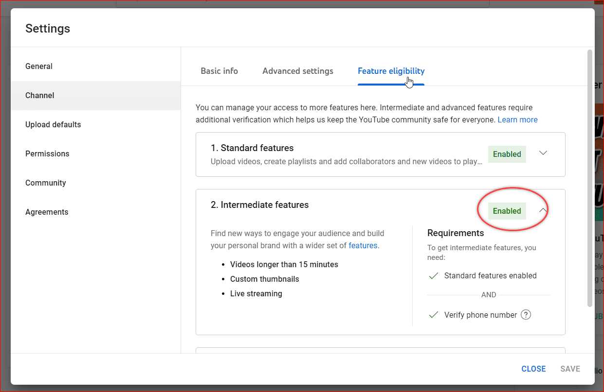Intermediate Channel Features are Enabled on YouTube