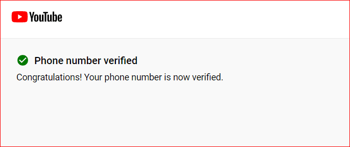 Phone Number Verified on YouTube