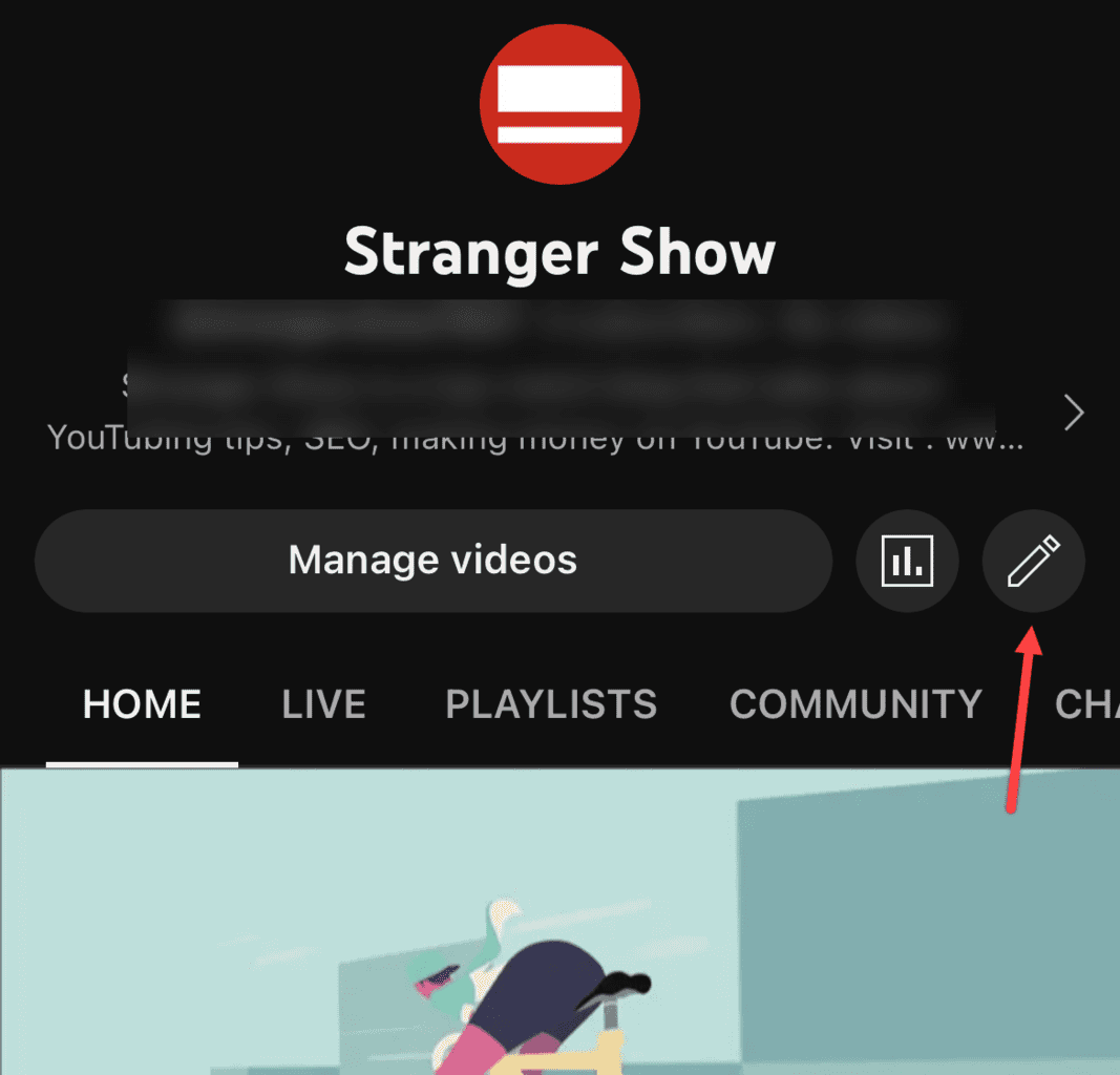 Edit to change channel settings from YouTube mobile app
