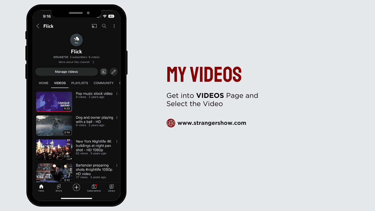 Choose my videos page from YouTube app