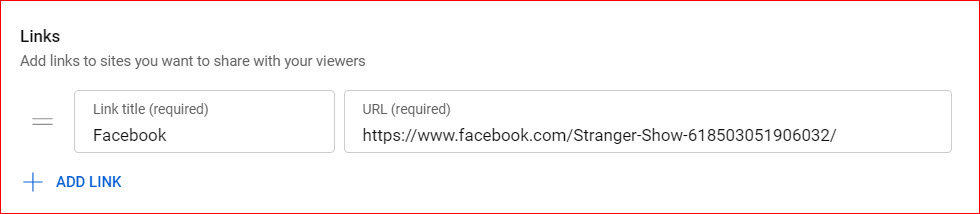 Facebook URL on adding channel page