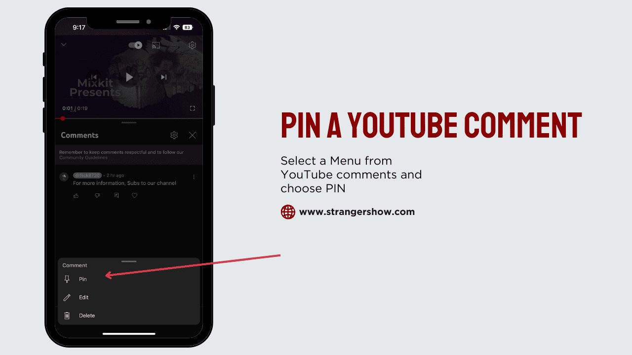 Pin a YouTube comment from YouTube app