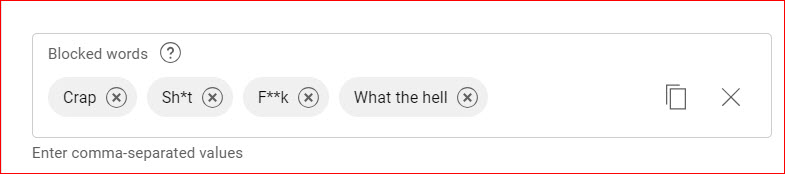 YouTube blocked words list to stop YouTube spam comments