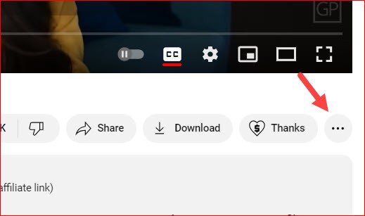 Menu button on video information