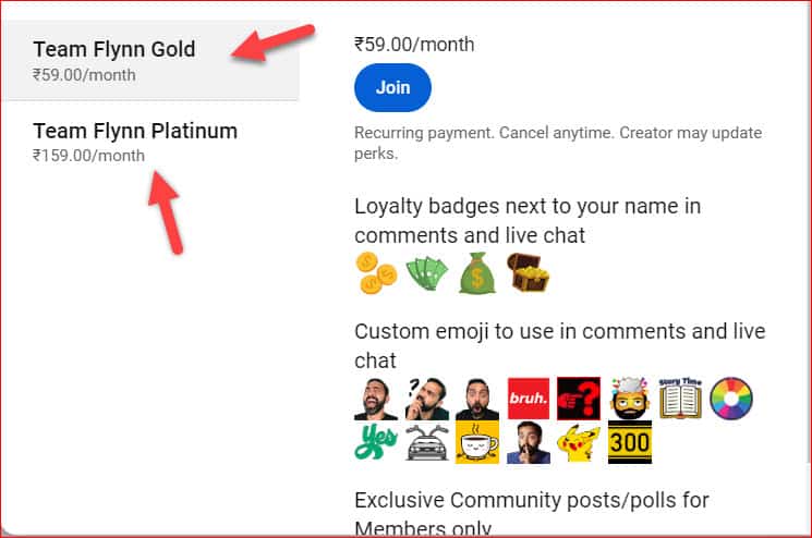 Premium Join Channel Prices