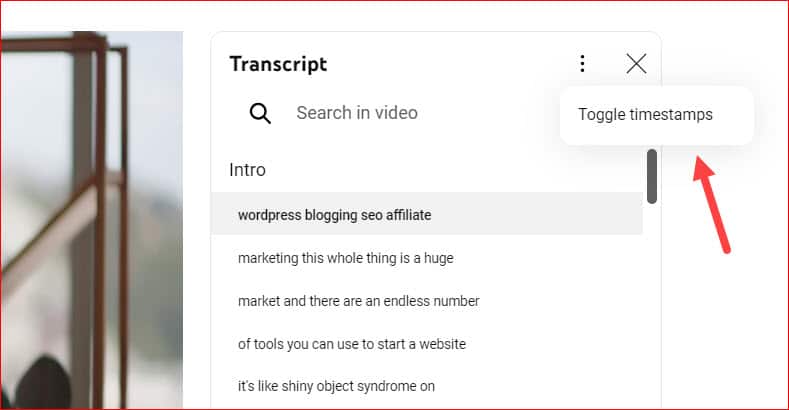 Toggle timestamps YouTube Video transcript