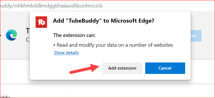 Add TubeBuddy extension on Microsoft Edge