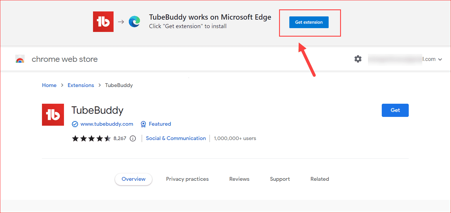 Get TubeBuddy Extension on Edge