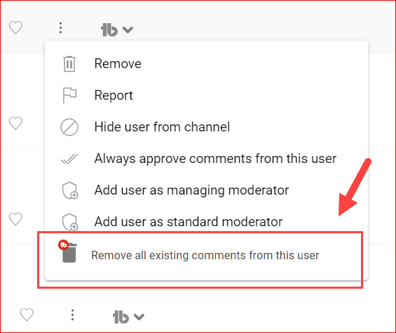 TubeBuddy remove all comments feature