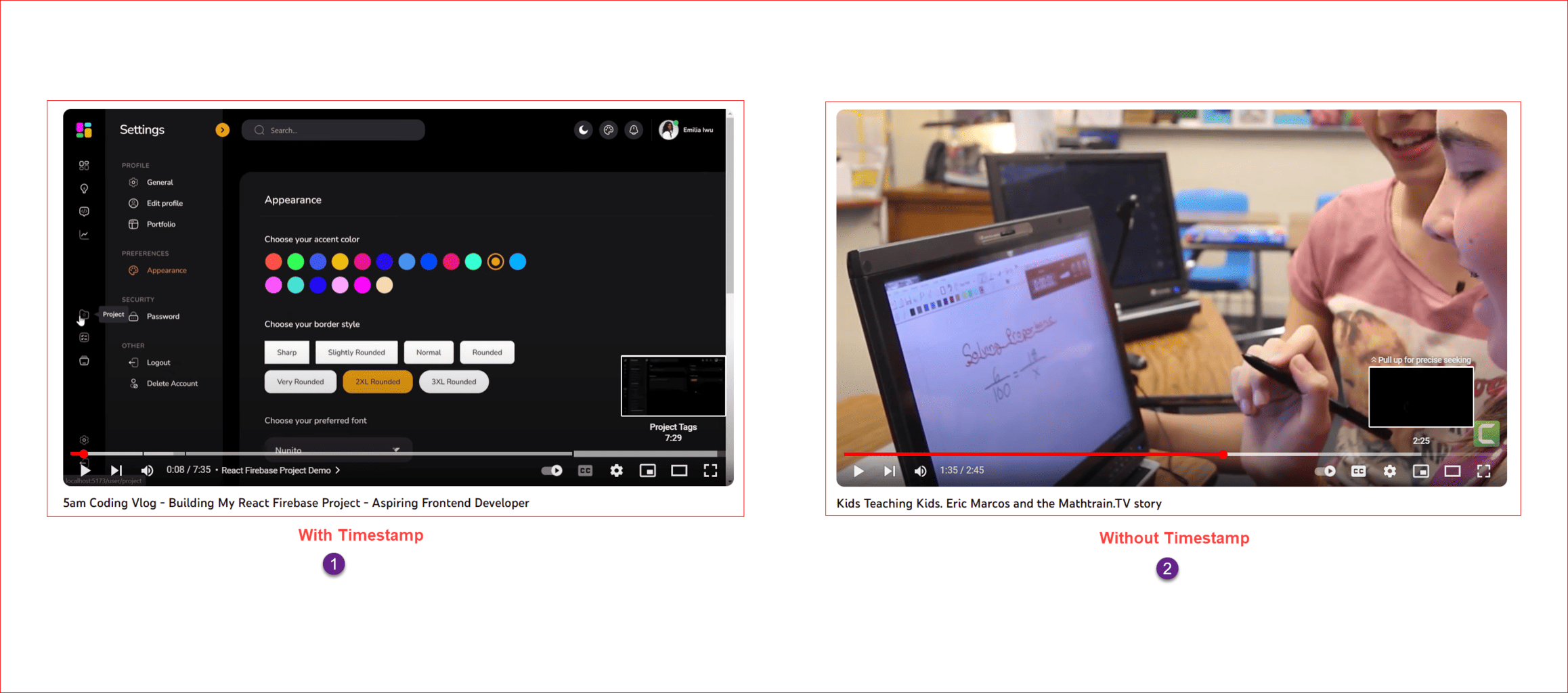 With and Without YouTube Timestamp