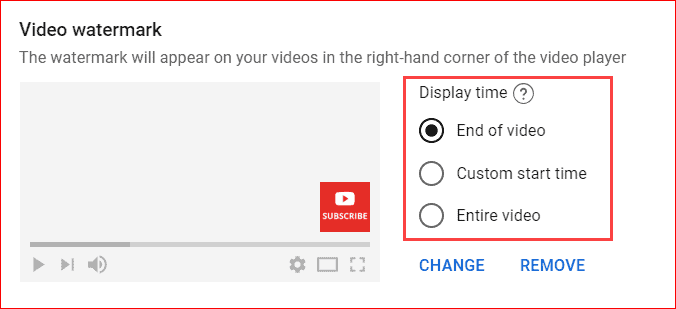 Display Time on Video Watermark Subscribe button