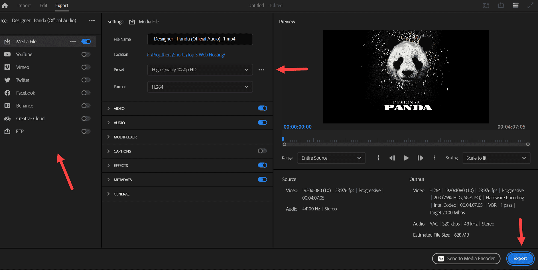 Exporting video on 1080P