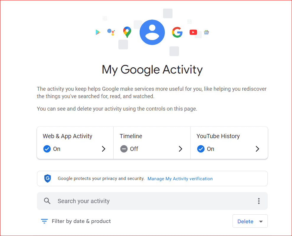 My Google Activity Page