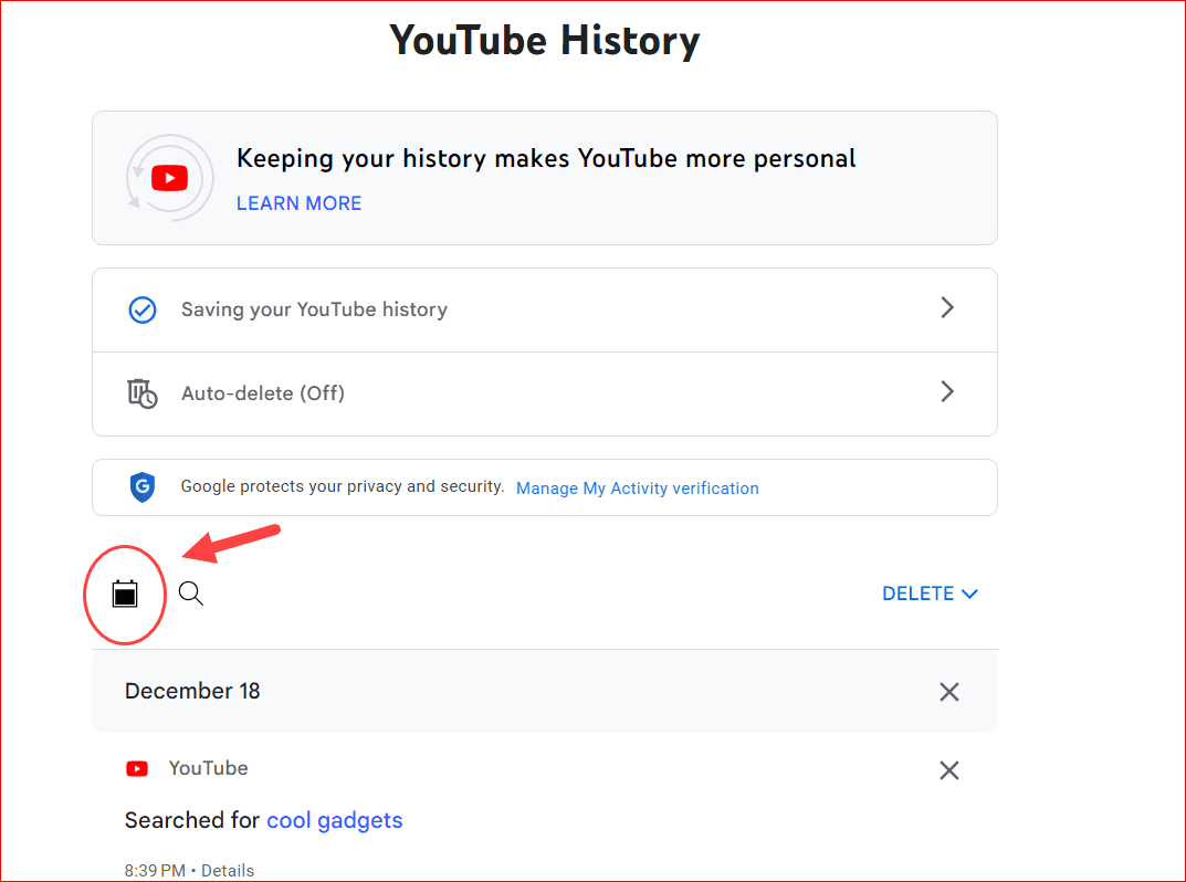 Select the Date to Search the history
