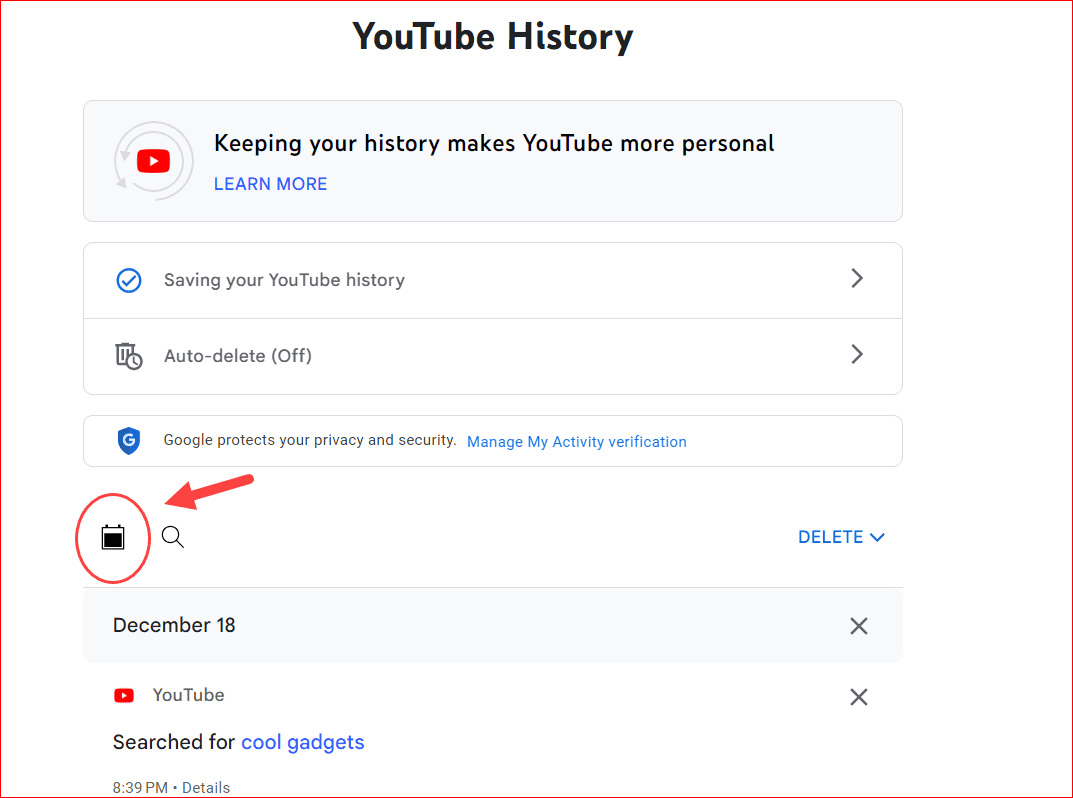 Search youtube history online by month