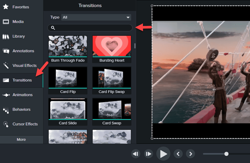 Transition adding in camtasia