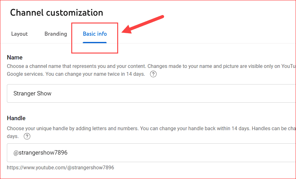 Channel customization basic info