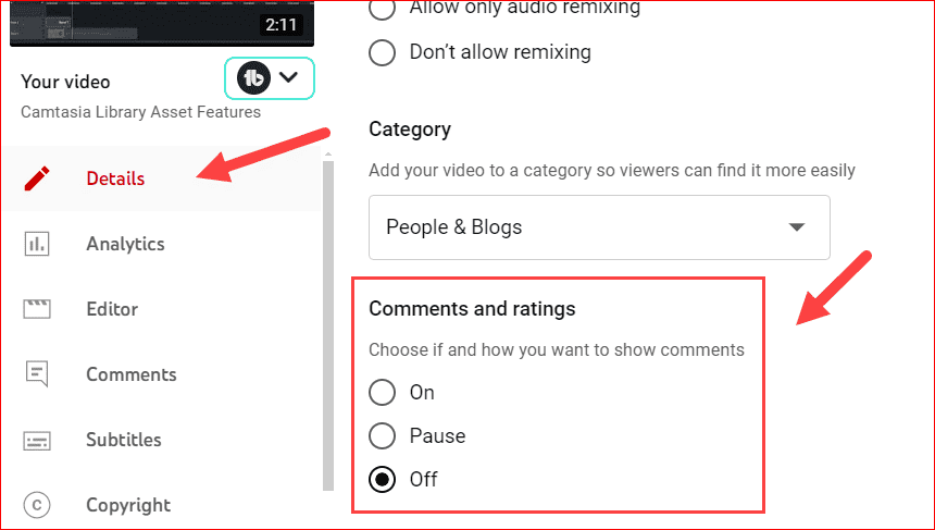 Comments and Ratings selection on Details page
